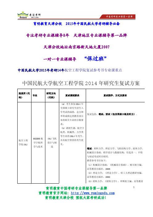 中国民航大学2015年考研14年航空工程学院复试参考书专业课重点