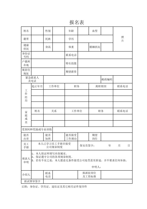 保安员报名表