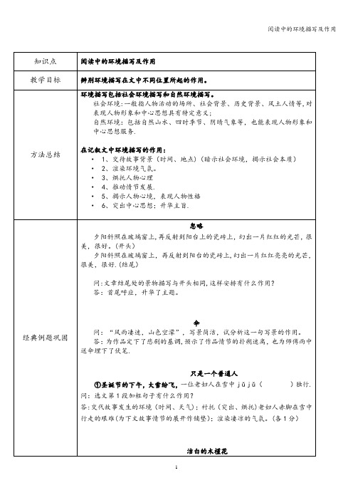 阅读中的环境描写及作用
