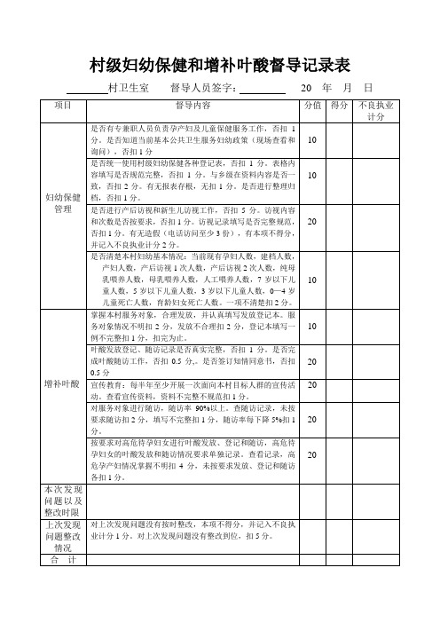 村级妇幼保健和增补叶酸督导记录表
