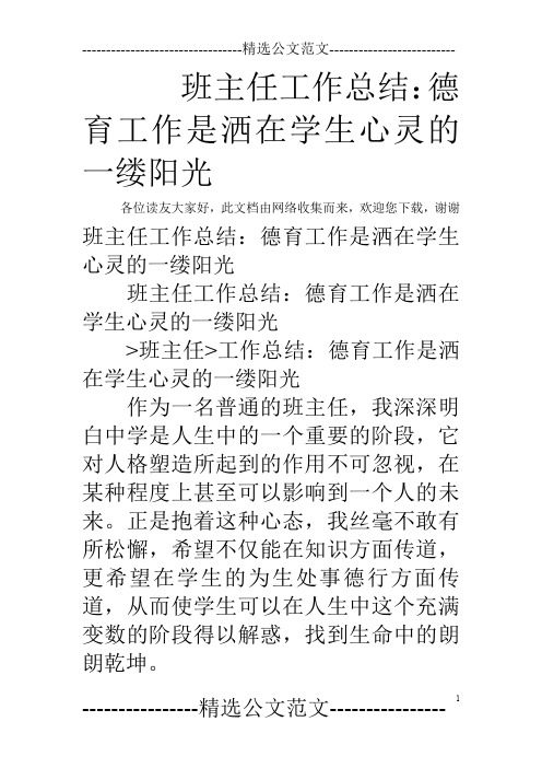 班主任工作总结：德育工作是洒在学生心灵的一缕阳光