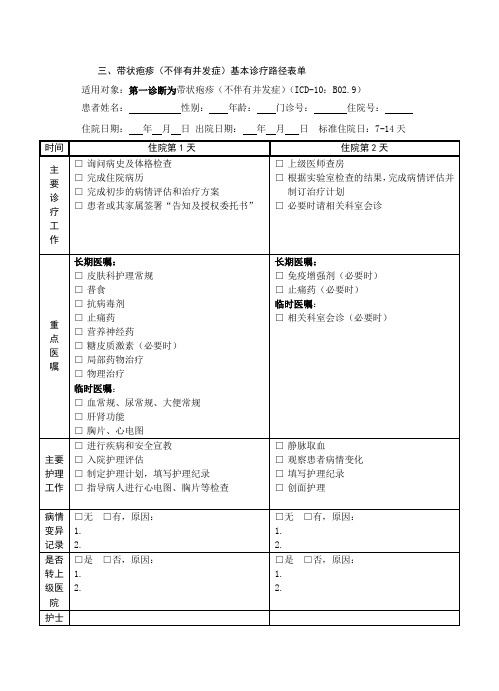 带状疱疹基本诊疗路径(试行)