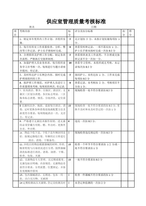 供应室管理质量考核标准