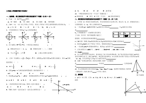 沪教版初中数学八年级上册期中考试试题及答案