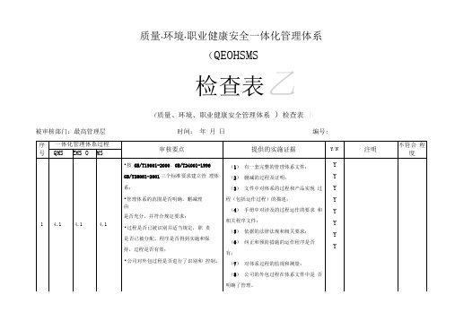 质量环境职业健康安全一体化管理体系内部审核检查表