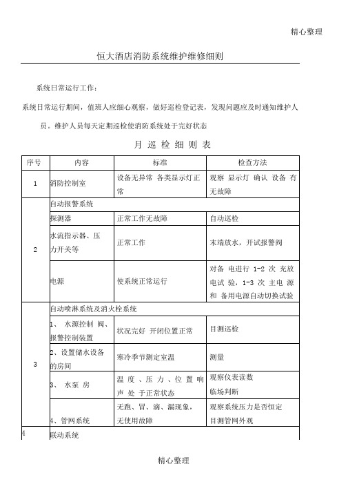 消防设施保养维修记录表单大全