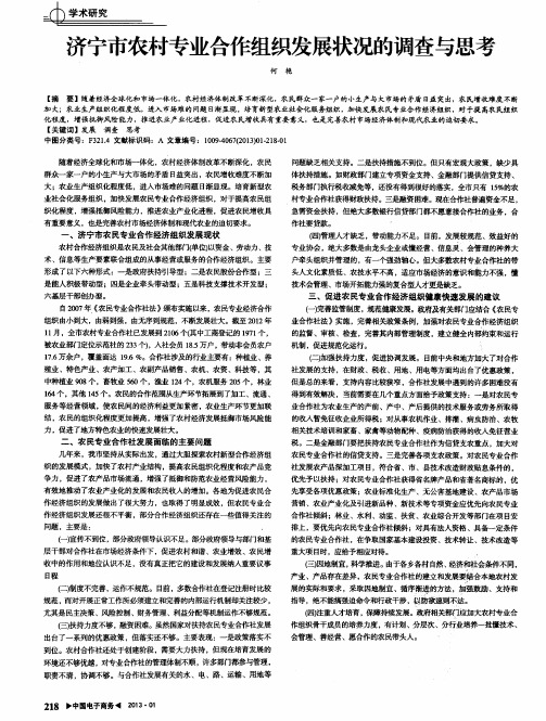 济宁市农村专业合作组织发展状况的调查与思考