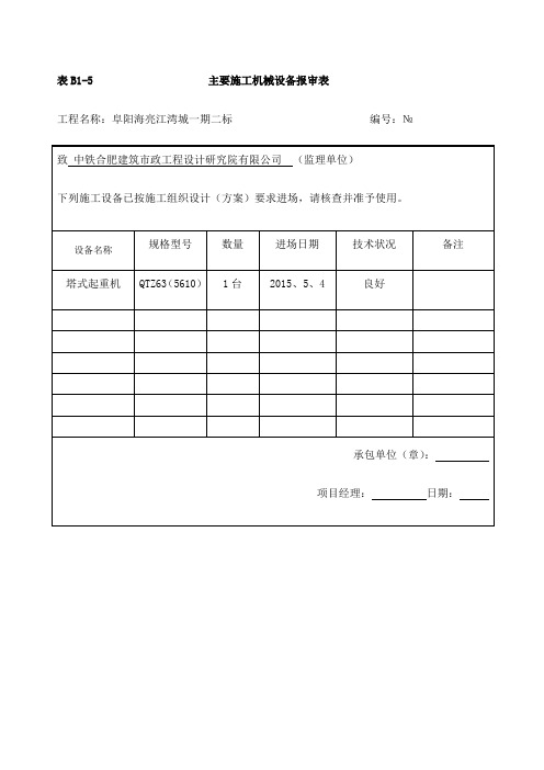 主要施工机械设备报审表