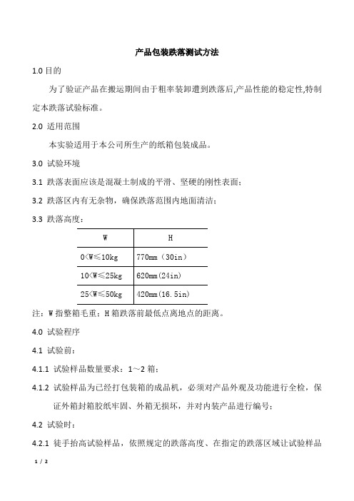 包装跌落测试方法