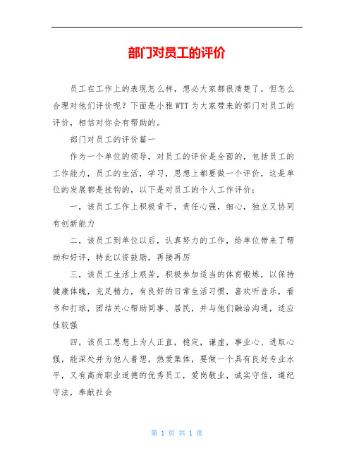 部门对员工的评价