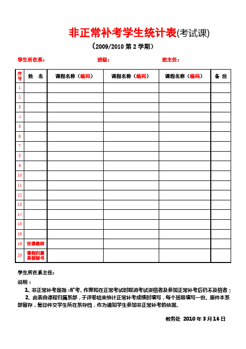非正常补考学生统计表(考试课)