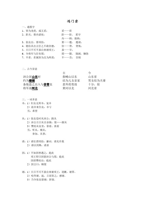 《鸿门宴》 文言整理
