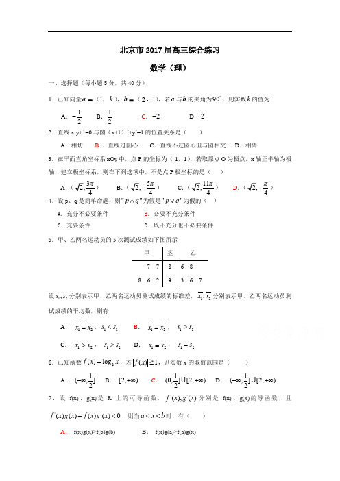 北京市2017届高三数学(理)综合练习28 Word版含答案