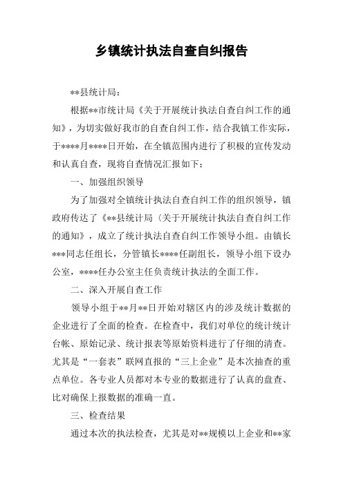 乡镇统计执法自查自纠报告