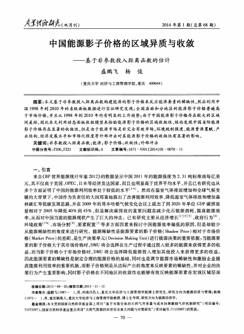 中国能源影子价格的区域异质与收敛——基于非参数投入距离函数的估计