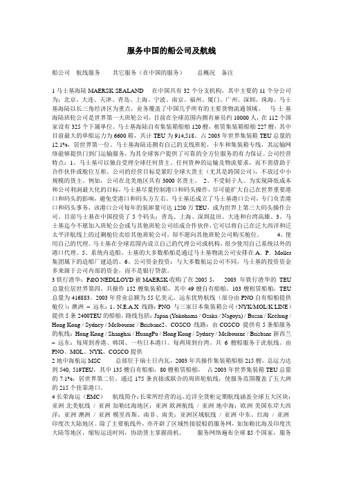 服务中国的船公司及航线