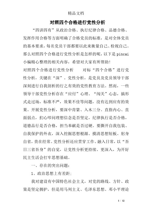对照四个合格进行党性分析