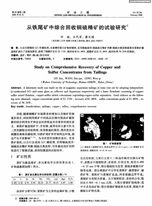 从铁尾矿中综合回收铜硫精矿的试验研究