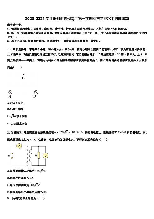 2023-2024学年贵阳市物理高二第一学期期末学业水平测试试题含解析