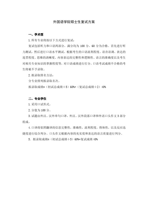 外国语学院硕士生复试方案