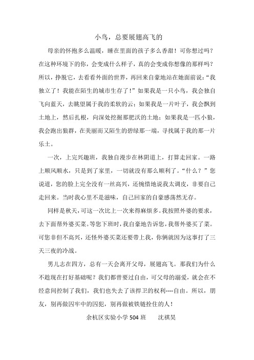 余杭区实验小学504班沈祺昊---小鸟,总要展翅高飞的