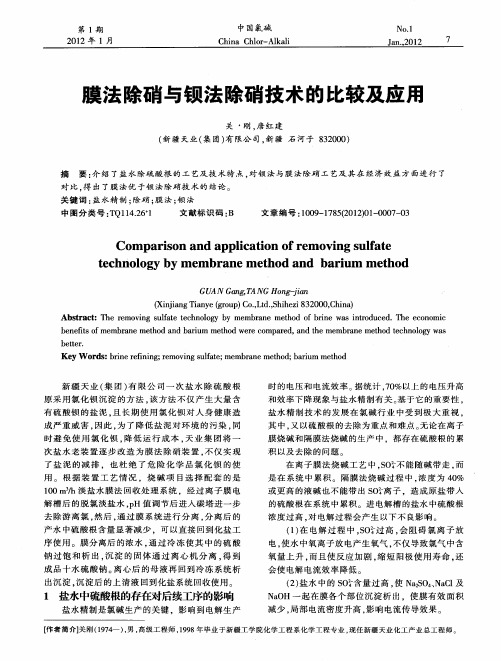 膜法除硝与钡法除硝技术的比较及应用