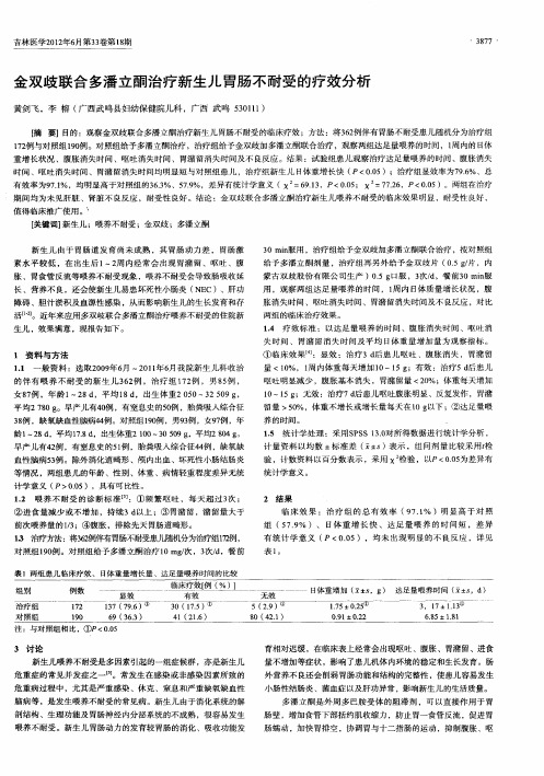 金双歧联合多潘立酮治疗新生儿胃肠不耐受的疗效分析