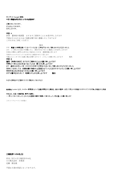日本语ビジネスの文例