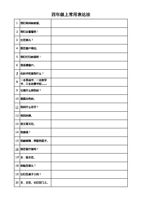 学校四年级上册英语常用表达法