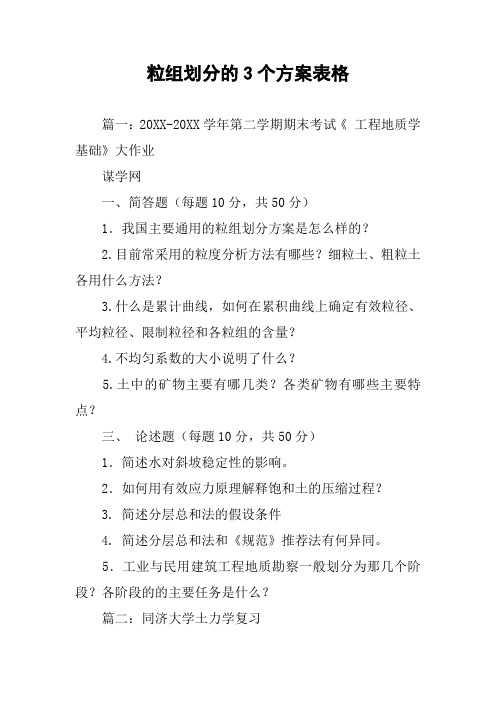 粒组划分的3个方案表格