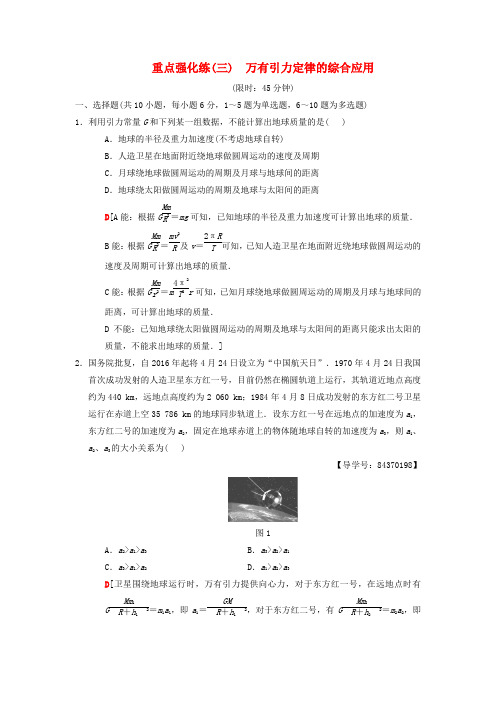 2019年高考物理一轮复习重点强化练3万有引力定律的综合应用新人教版