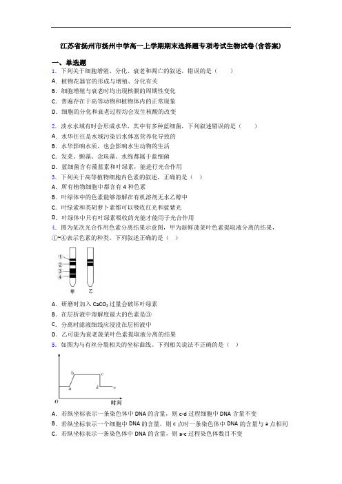 江苏省扬州市扬州中学高一上学期期末选择题专项考试生物试卷(含答案)