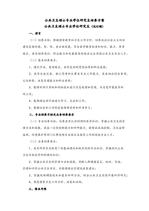 1053公共卫生硕士专业学位研究生培养方案