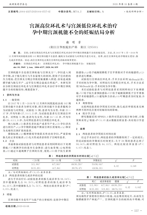 宫颈高位环扎术与宫颈低位环扎术治疗孕中期宫颈机能不全的妊娠结局分析