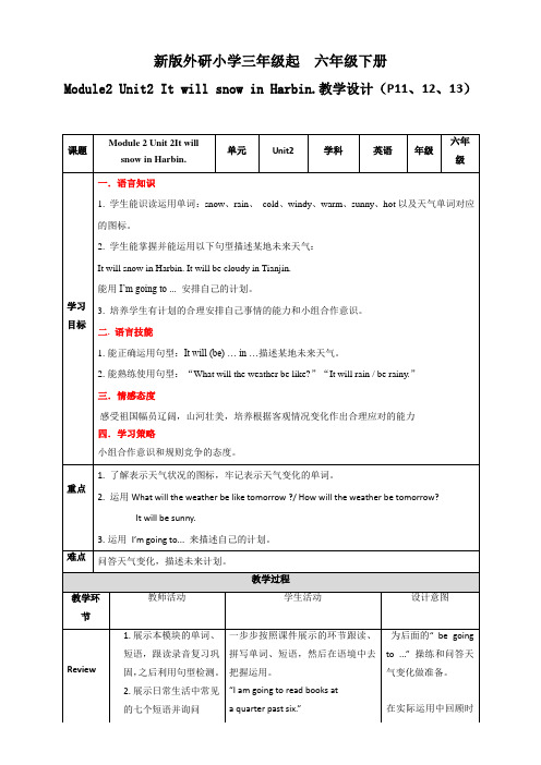 Module 2 Unit 2 It will snow in Harbin ＋教案＋习题