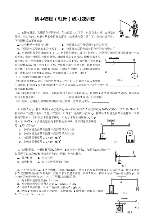 初中物理(杠杆)练习题训练