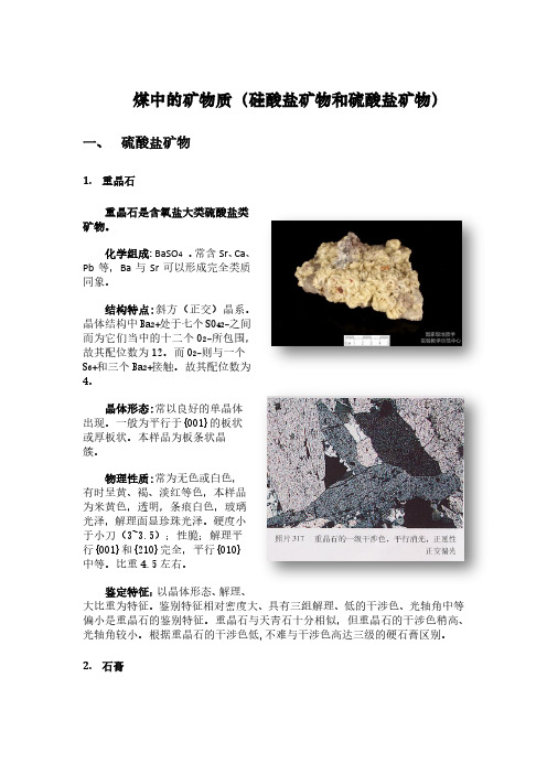 煤中的矿物质(硅酸盐矿物和硫酸盐矿物)