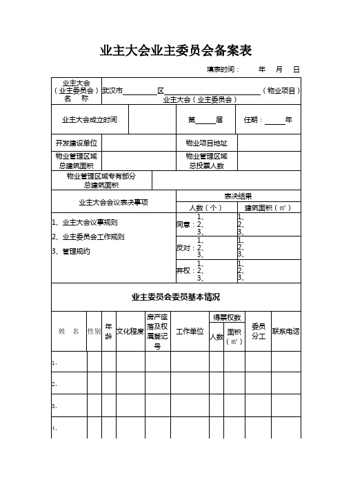 业主大会业主委员会备案表