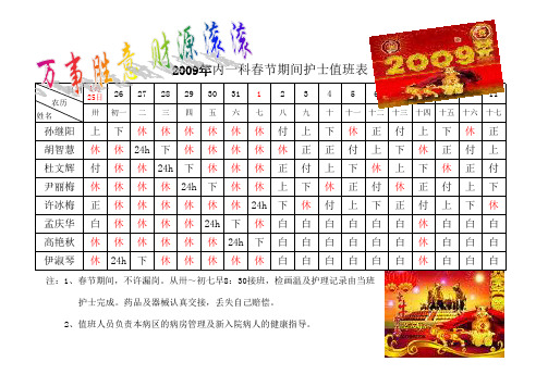 值班表