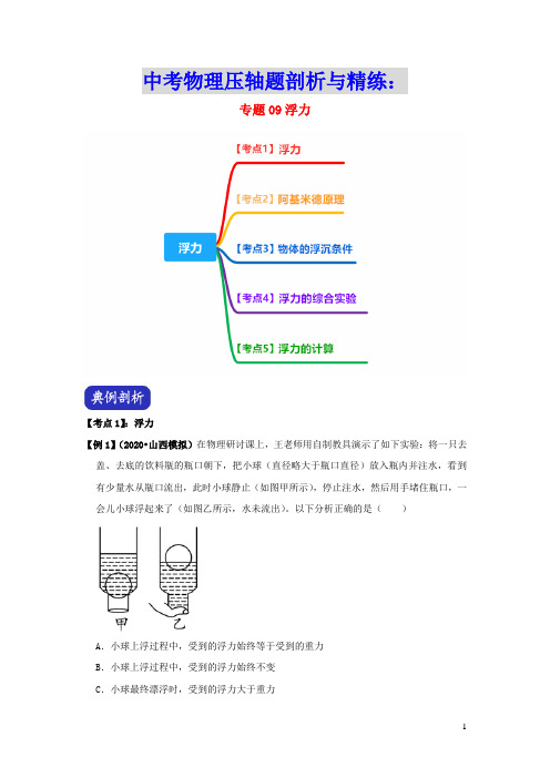 (决胜2021年)中考物理压轴题剖析与精练专题09浮力(含解析)