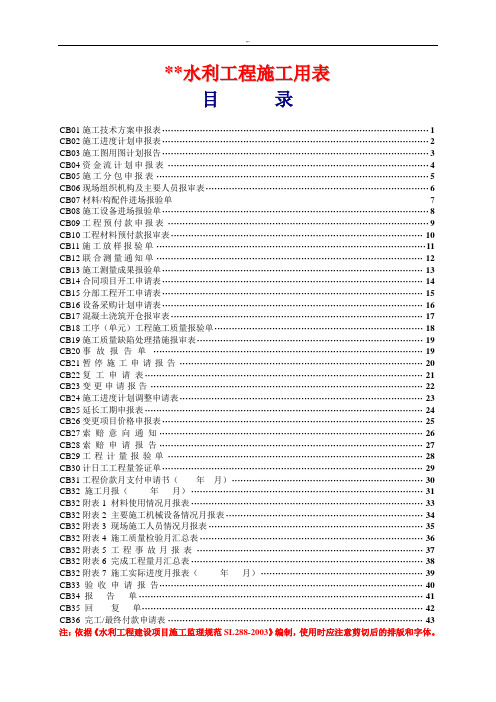 水利项目工程方案计划施工用表(整理编辑版)