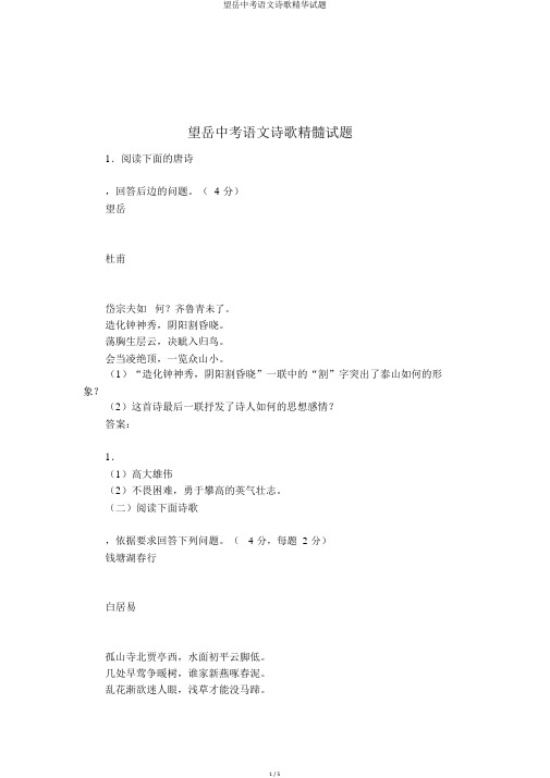 望岳中考语文诗歌精华试题