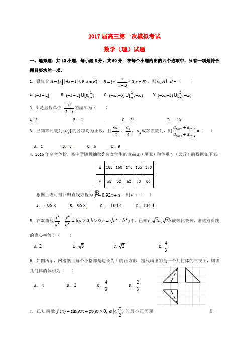 广东省清远市梓琛中学高三数学第一次模拟考试试题 理
