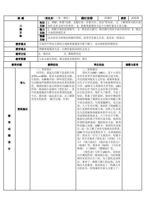 《变色龙》表格式教案