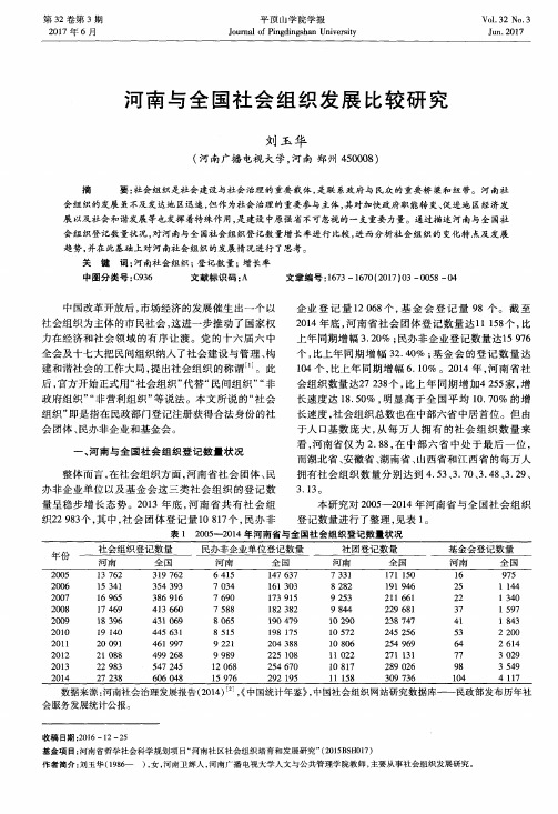 河南与全国社会组织发展比较研究