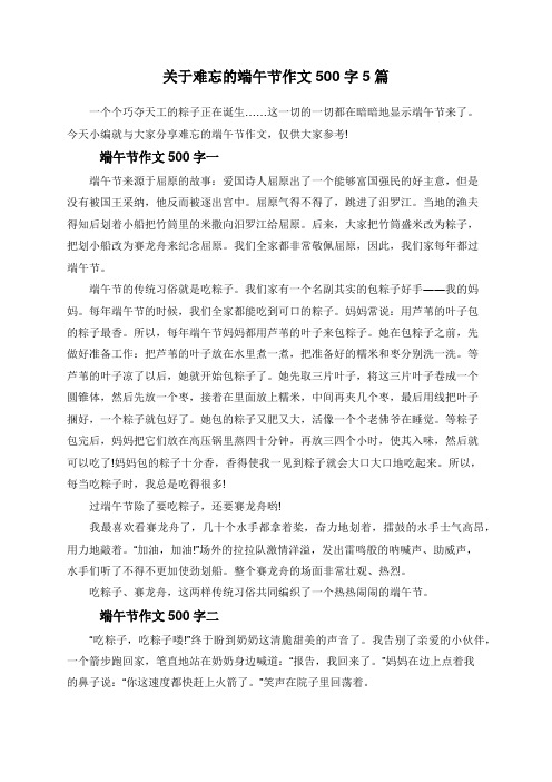关于难忘的端午节作文500字5篇