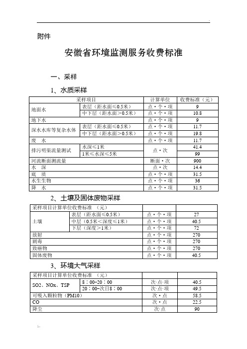 安徽省环境监测服务收费标准
