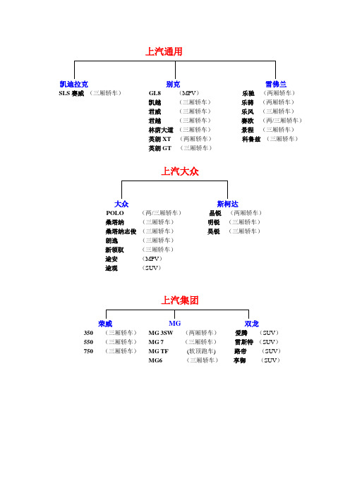 国内汽车产品矩阵图