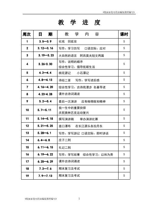 最新2020年人教版部编版八年级语文下册教学计划及进度教学计划-部编8下语文教学计划及进度