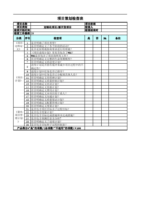 软件项目-产品检查单-模板